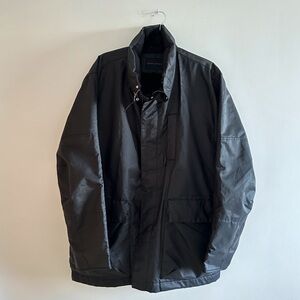 Banana Republic Black Mens Jacket Rain Coat with packable hood L